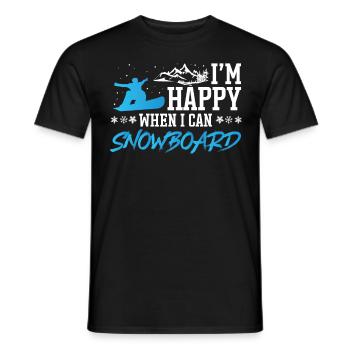 Snowboarding at Happy When I Can Snowboard - Men's T-Shirt - black - Front - AI Model Male 178 light (178cm)