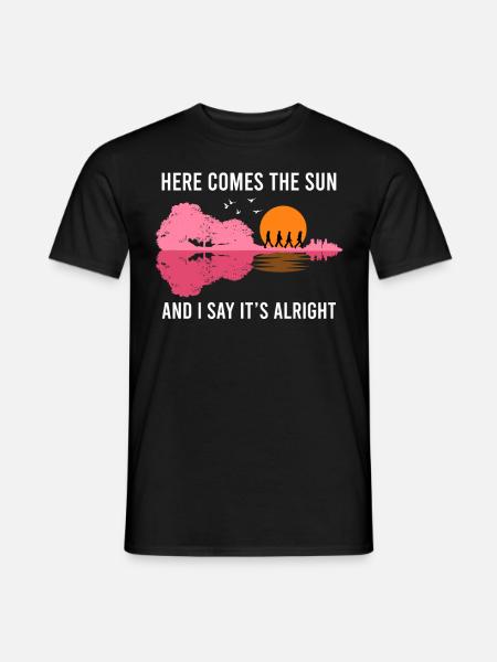 De Here comes the sun akoestische gitaar - Heren T-shirt - zwart