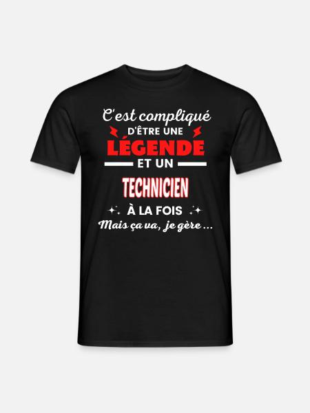 C'est compliqué phrase drôle TECHNICIEN - T-shirt homme - noir