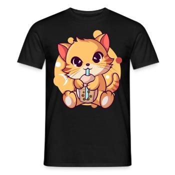 Anime Kawaii Chat Boissons Boba Thé Bubble Thé - T-shirt homme - noir - Devant - AI Model Male 178 light (178cm)