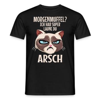 Morgenmuffel Katze Lustiger Spruch - Männer T-Shirt - Schwarz - Vorne - AI Model Male 178 light (178cm)