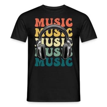 Music headphones disco club dj festival - Men's T-Shirt - black - Front - AI Model Male 178 light (178cm)