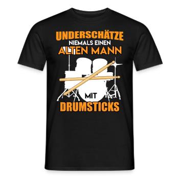 Unterschätze keinen Mann mit Drumsticks Schlagzeug - Männer T-Shirt - Schwarz - Vorne - AI Model Male 178 light (178cm)
