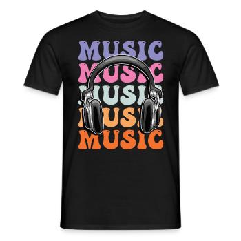 Music headphones disco club dj festival - Men's T-Shirt - black - Front - AI Model Male 178 light (178cm)