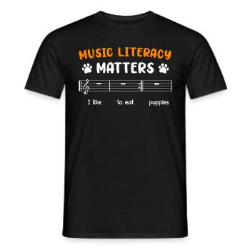 Musician reading music plays a role Music Sheet Music - Men's T-Shirt - black - Front - AI Model Male 178 light (178cm)