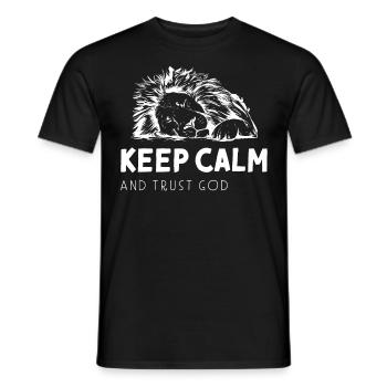 Keep Calm and Trust God Leo God Jesus Church - Men's T-Shirt - black - Front - AI Model Male 178 light (178cm)