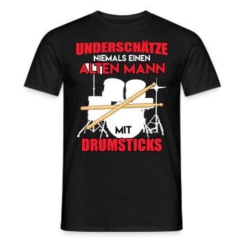 Unterschätze keinen Mann mit Drumsticks Schlagzeug - Männer T-Shirt - Schwarz - Vorne - AI Model Male 178 light (178cm)