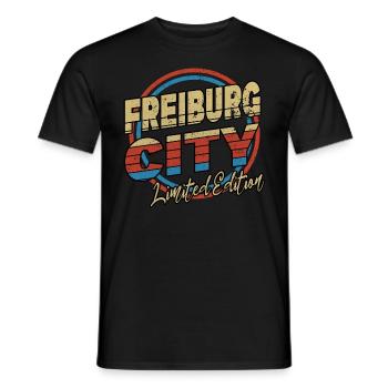 Freiburg Germany City Font 80s style - Men's T-Shirt - black - Front - AI Model Male 178 light (178cm)