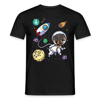 Chien teckel à poil dur dans l’espace - T-shirt homme - noir - Devant - AI Model Male 178 light (178cm)