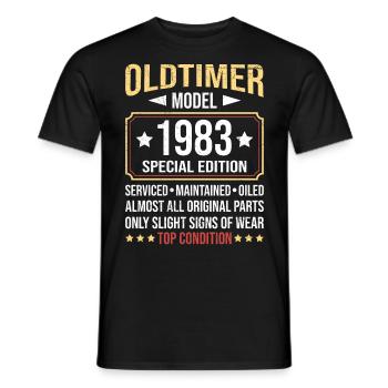 1983 Oldtimer toutes les pièces d’origine 40 ans - T-shirt homme - noir - Devant - AI Model Male 178 light (178cm)