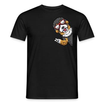 Bernedoodle dog from side with sunglasses - Men's T-Shirt - black - Front - AI Model Male 178 light (178cm)
