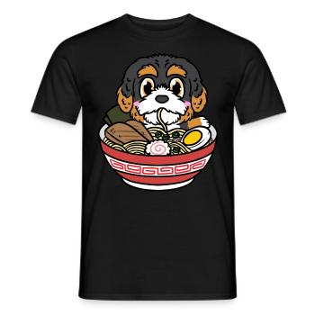 Bernedoodle eats ramen noodles Japanese food - Men's T-Shirt - black - Front - AI Model Male 178 light (178cm)