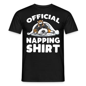 Bernedoodle dog sleeping with cuddly toy - Men's T-Shirt - black - Front - AI Model Male 178 light (178cm)