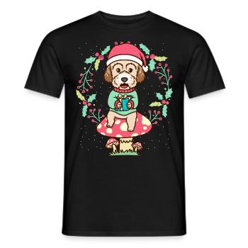 Maltipoo dog on mushroom Christmas wreath Christmas - Men's T-Shirt - black - Front - AI Model Male 178 light (178cm)