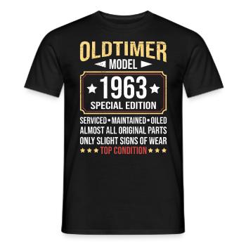 Modèle de voiture classique 1963 60 ans 60e anniversaire - T-shirt homme - noir - Devant - AI Model Male 178 light (178cm)