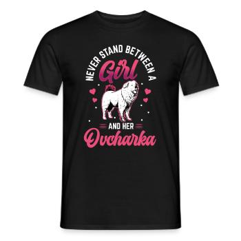 Girl and her Ovcharka Caucasian Ovcharka - Men's T-Shirt - black - Front - AI Model Male 178 light (178cm)