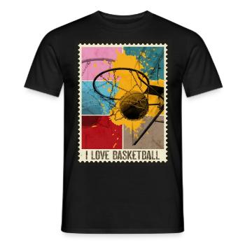 Basketball Basketballer Korb Sport Briefmarke - Männer T-Shirt - Schwarz - Vorne - AI Model Male 178 light (178cm)