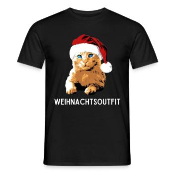 Weihnachtsoutfit Katze mit Weihnachtsmütze xmas - Männer T-Shirt - Schwarz - Vorne - AI Model Male 178 light (178cm)