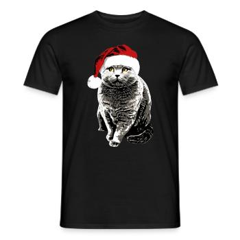 Britisch Kurzhaar Katze mit Weihnachtsmütze xmas - Männer T-Shirt - Schwarz - Vorne - AI Model Male 178 light (178cm)