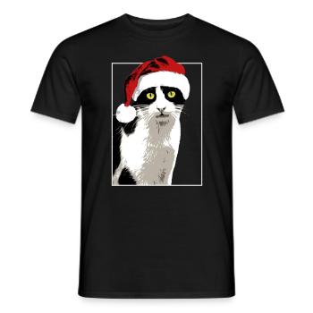 Christmas Katze Weihnachten Xmas weihnachtsmütze - Männer T-Shirt - Schwarz - Vorne - AI Model Male 178 light (178cm)