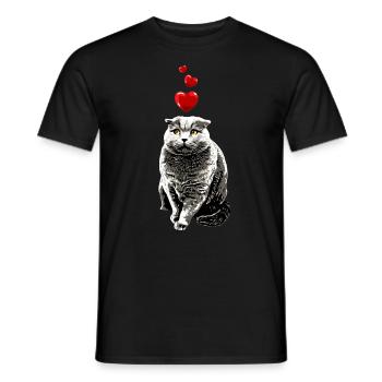 British Shorthair Cat Heart Vintage Cat Motif - Men's T-Shirt - black - Front - AI Model Male 178 light (178cm)