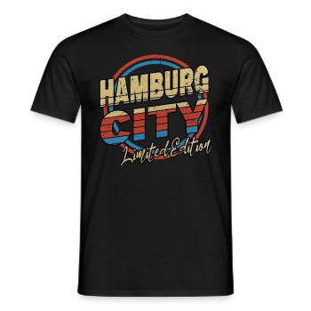 Hamburg Germany City Font 80s Style - Men's T-Shirt - black - Front - AI Model Male 178 light (178cm)