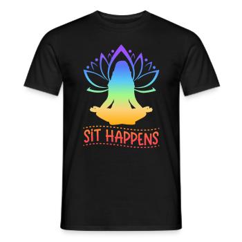 Sit Happens Yoga - Männer T-Shirt - Schwarz - Vorne - AI Model Male 178 light (178cm)