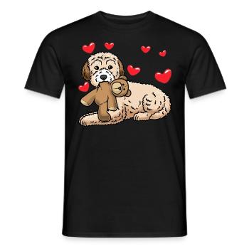 Maltipoo dog with cuddly toy - Men's T-Shirt - black - Front - AI Model Male 178 light (178cm)