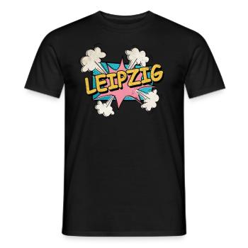 Leipzig Germany City Font Pop Art Comic - Men's T-Shirt - black - Front - AI Model Male 178 light (178cm)