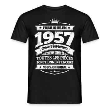 FABRIQUÉ EN 1957 - T-shirt homme - noir - Devant - AI Model Male 178 light (178cm)