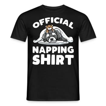 Schnoodle Hund Mit Kuscheltier Schlafen Schlummern - Männer T-Shirt - Schwarz - Vorne - AI Model Male 178 light (178cm)
