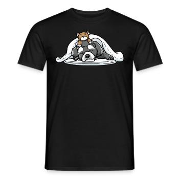 Schnoodle Hund Mit Kuscheltier Schlafen Schlummern - Männer T-Shirt - Schwarz - Vorne - AI Model Male 178 light (178cm)
