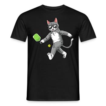 Cat plays pickleball - Men's T-Shirt - black - Front - AI Model Male 178 light (178cm)