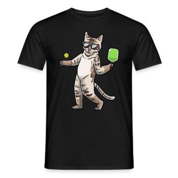 Cat plays pickleball - Men's T-Shirt - black - Front - AI Model Male 178 light (178cm)