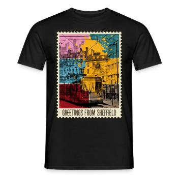 Sheffield England UK City Skyline Stamp Colorful - Men's T-Shirt - black - Front - AI Model Male 178 light (178cm)