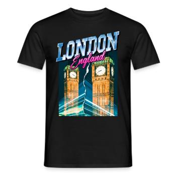 London England UK City Skyline Vintage Retro - Men's T-Shirt - black - Front - AI Model Male 178 light (178cm)