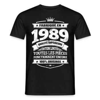 FABRIQUÉ EN 1989 - T-shirt homme - noir - Devant - AI Model Male 178 light (178cm)