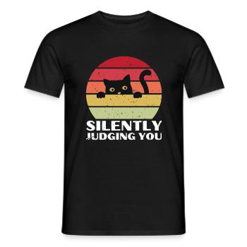 Silently Judging You - Funny Cat Vintage Sun - Men's T-Shirt - black - Front - AI Model Male 178 light (178cm)
