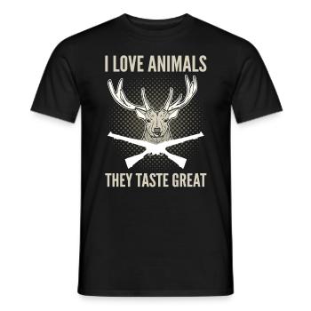 I Love Animals They Taste Great Deer Hunting - Men's T-Shirt - black - Front - AI Model Male 178 light (178cm)