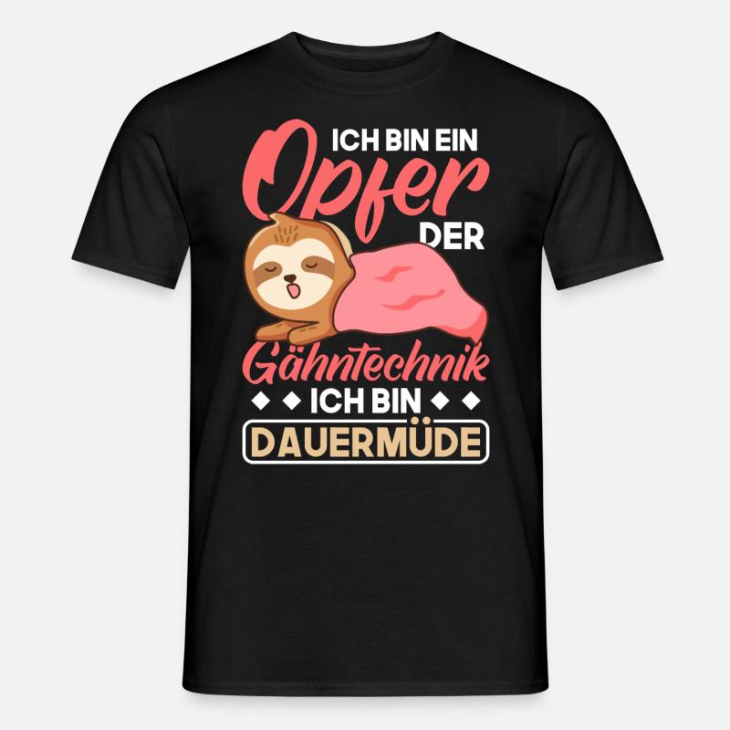 Faultier Morgenmuffel Dauermüde - Männer T-Shirt - Schwarz