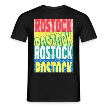 Rostock Germany City Font Skyline - Men's T-Shirt - black - Front - AI Model Male 178 light (178cm)