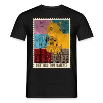 Hannover Germany City Skyline Stamp - Men's T-Shirt - black - Front - AI Model Male 178 light (178cm)