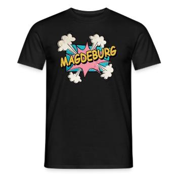Magdeburg Deutschland Stadt Schrift Pop Art Comic - Männer T-Shirt - Schwarz - Vorne - AI Model Male 178 light (178cm)
