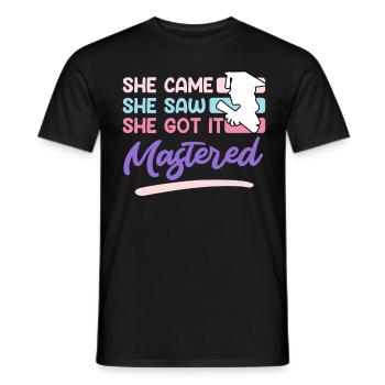 She came she saw her mastered master's degree - Men's T-Shirt - black - Front - AI Model Male 178 light (178cm)