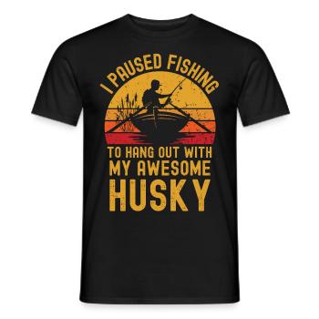 Fishing, fishing and husky - Men's T-Shirt - black - Front - AI Model Male 178 light (178cm)