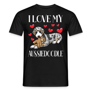 Chien Aussiedoodle avec peluche - T-shirt homme - noir - Devant - AI Model Male 178 light (178cm)