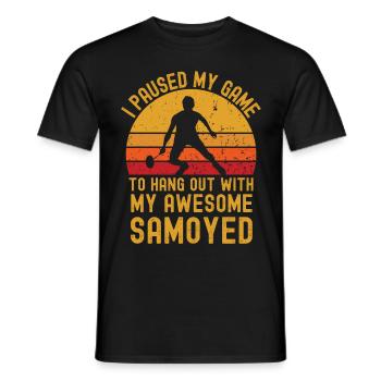 Badminton and Samoyed - Men's T-Shirt - black - Front - AI Model Male 178 light (178cm)