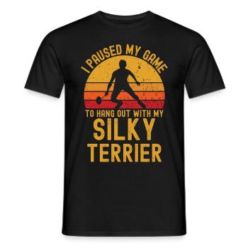 Badminton et Silky Terrier - T-shirt homme - noir - Devant - AI Model Male 178 light (178cm)