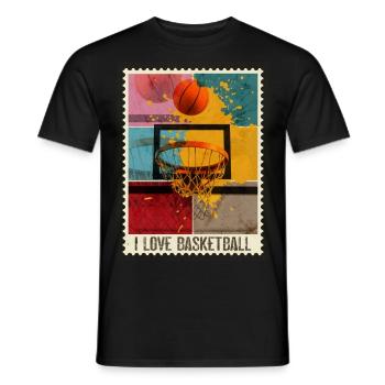 Basketball Basketballer Korb Sport Briefmarke Bunt - Männer T-Shirt - Schwarz - Vorne - AI Model Male 178 light (178cm)