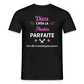 dieu créa la parfaite humour Plombière - T-shirt homme - noir - Devant - AI Model Male 178 light (178cm)